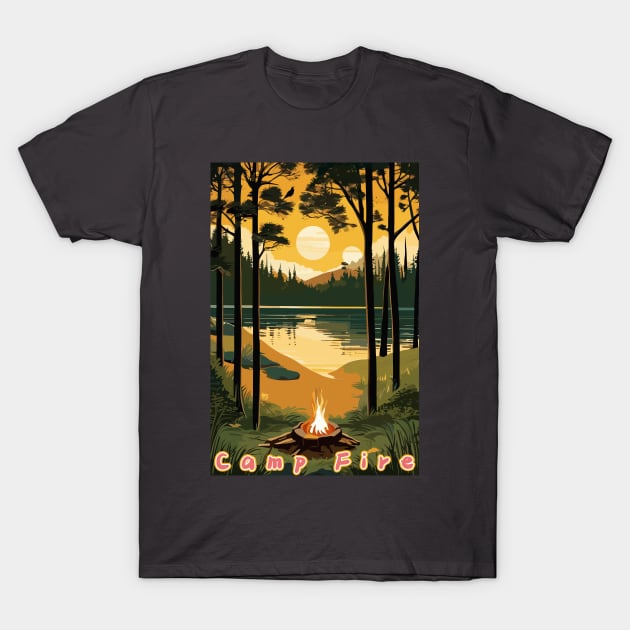 Camp Fire by the Lake T-Shirt by Popez Biz